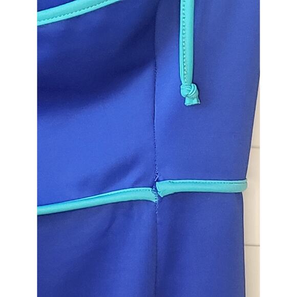 Blue and Turquoise Y2k Body Con Halter Mini Dress XS Teal Contrasting Trim - Picture 7 of 9
